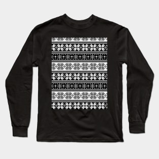 Black Winter Fair Isle Pattern Long Sleeve T-Shirt
